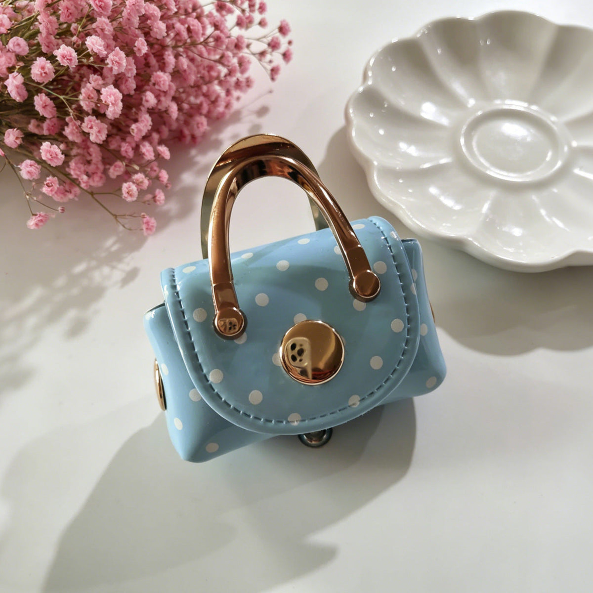 Miniature Dotted Top Handle Purse Bag Charm