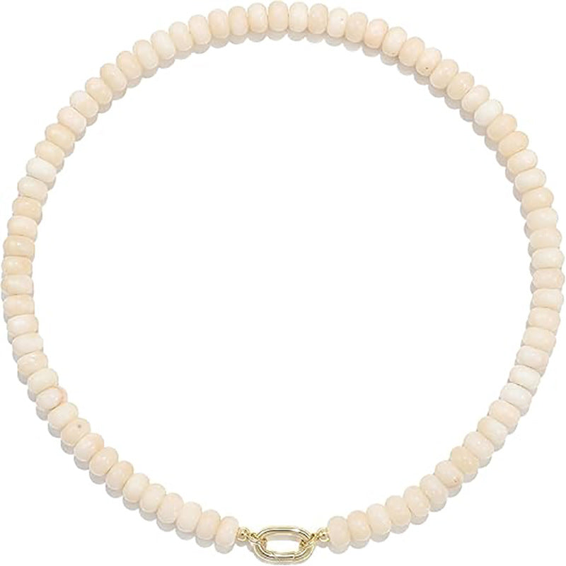 Dainty Rondelle Bead Necklace with Oval Clasp - Ivory