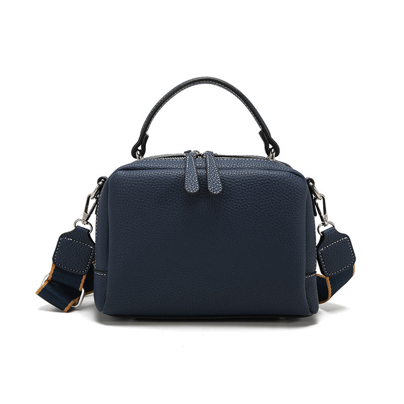 Pebbled Faux-Leather Top-Handle Crossbody Bag - Navy