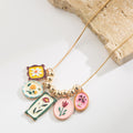 Wildflower Enamel Charm Necklace & Earring Set - Green