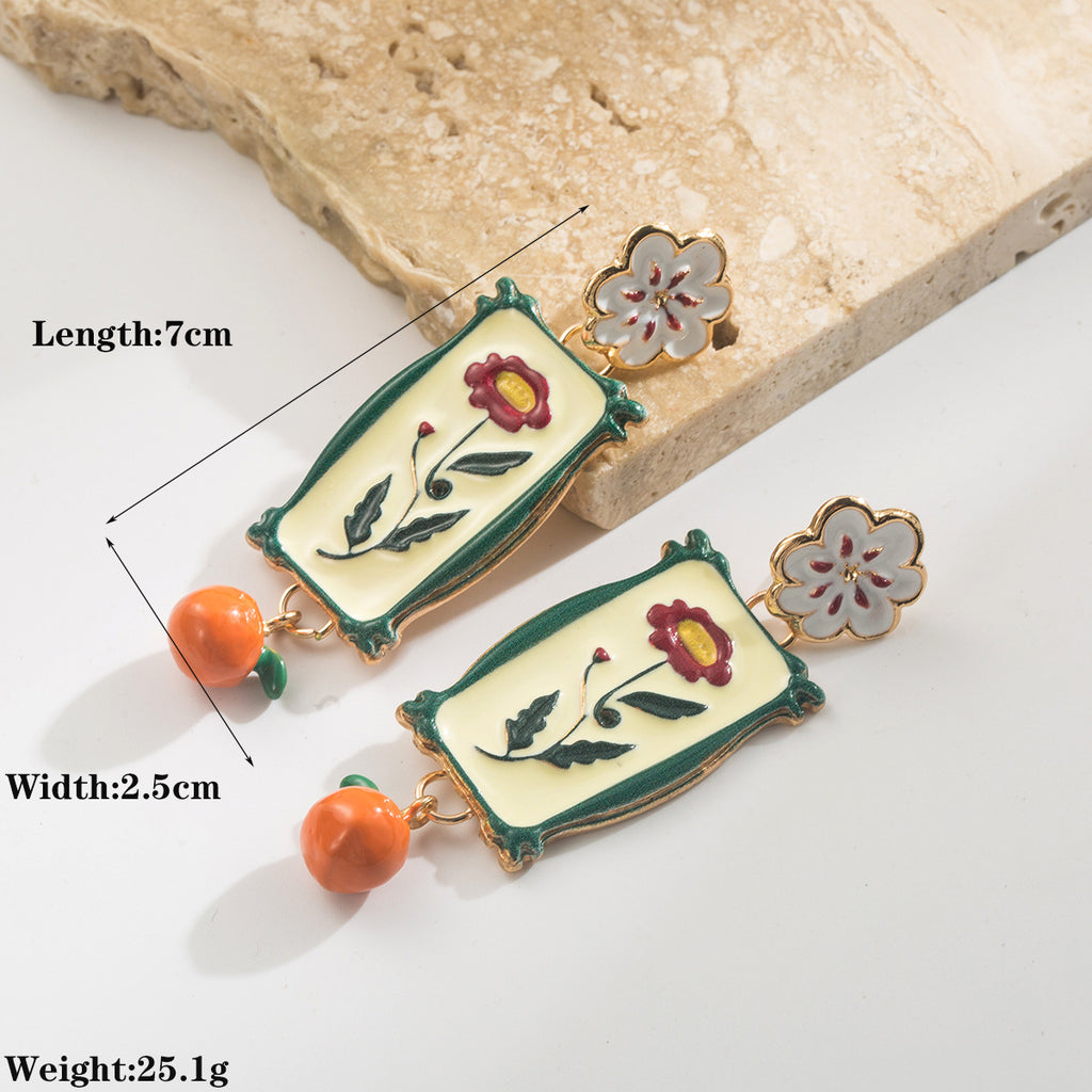 Wildflower Enamel Charm Necklace & Earring Set - Green-E