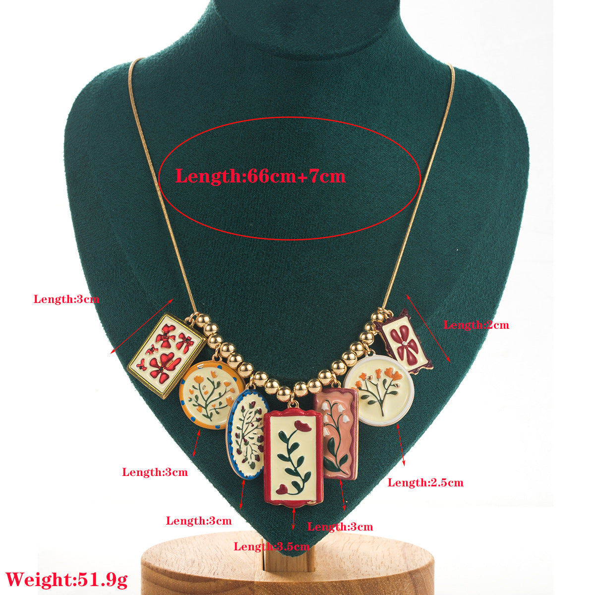Wildflower Enamel Charm Necklace & Earring Set - Red