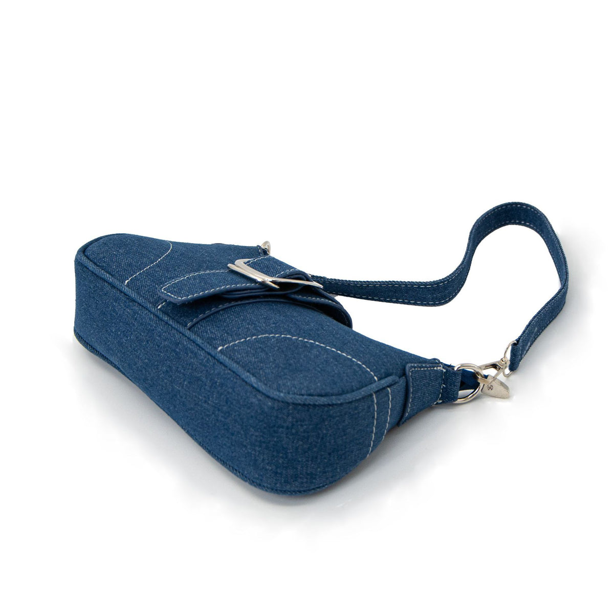Buckle Front Denim Baguette Shoulder Bag