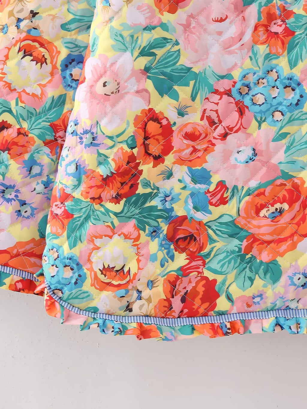 Bloom Print Quilted Bell Sleeve Jacket - Floral - 13