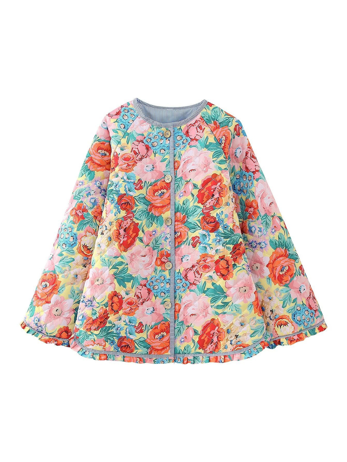 Bloom Print Quilted Bell Sleeve Jacket - Floral - 2