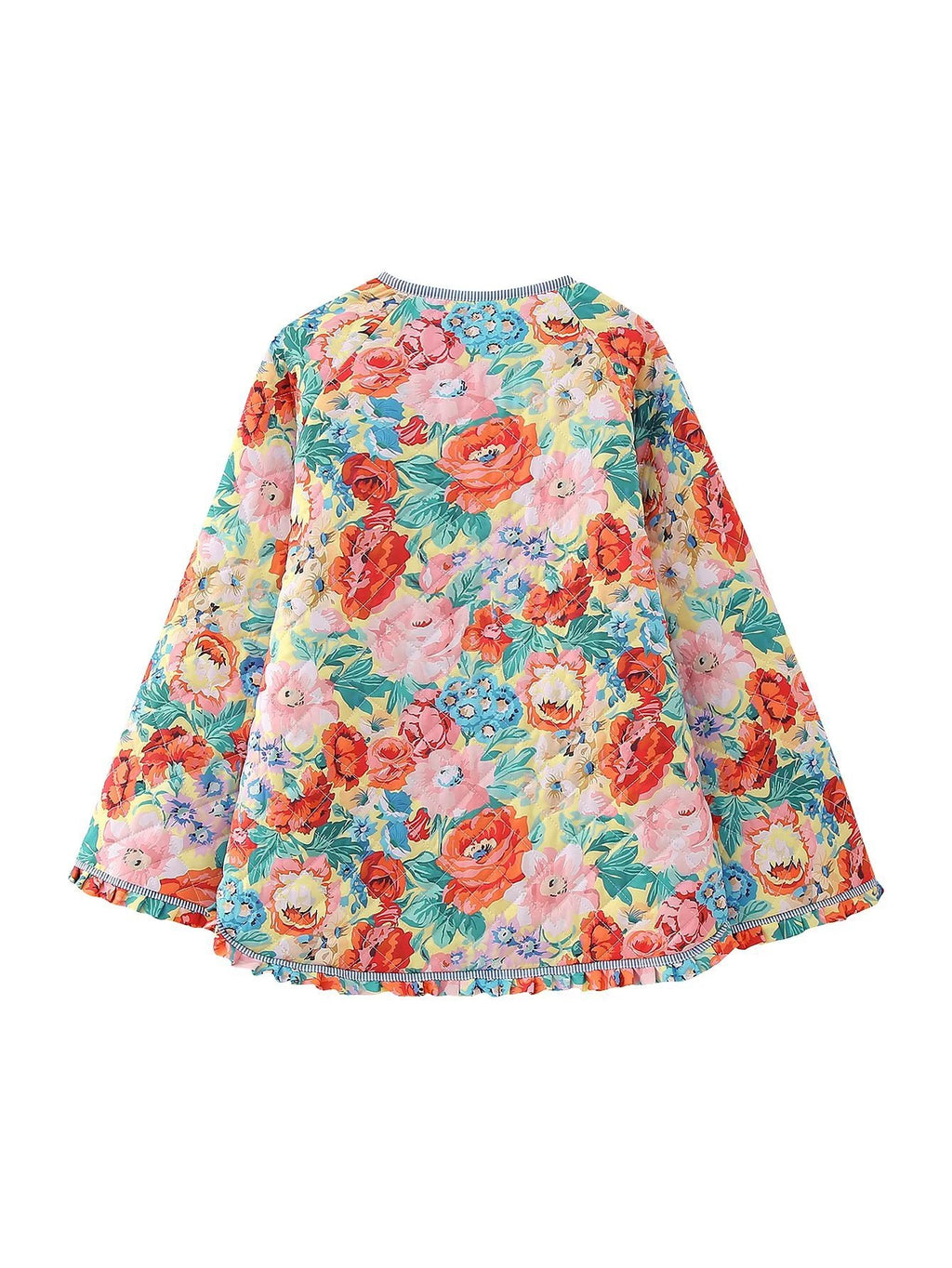 Bloom Print Quilted Bell Sleeve Jacket - Floral - 3