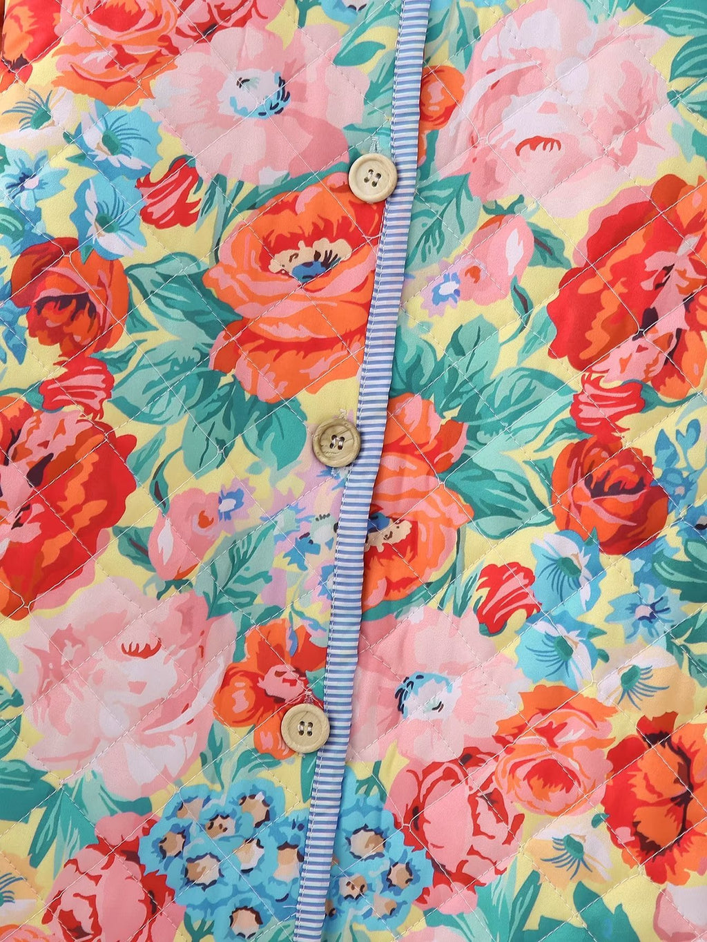 Bloom Print Quilted Bell Sleeve Jacket - Floral - 5