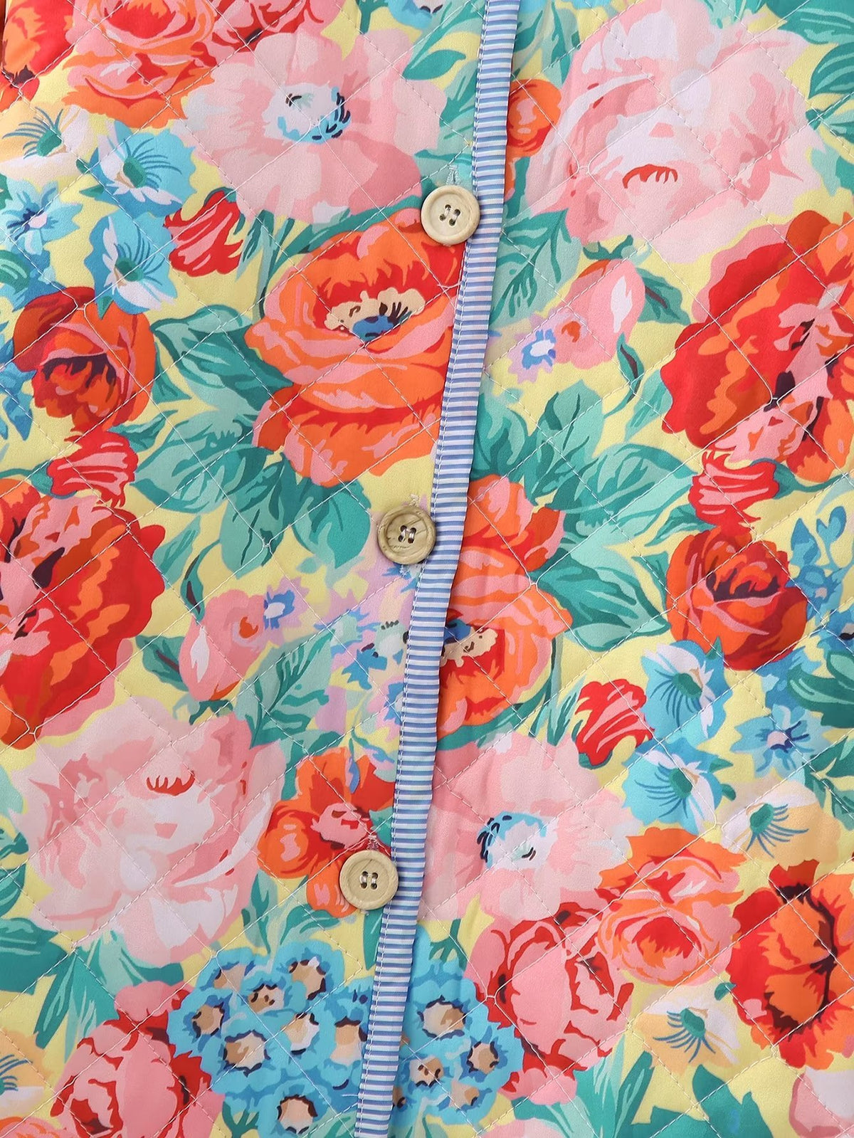 Bloom Print Quilted Bell Sleeve Jacket - Floral - 5