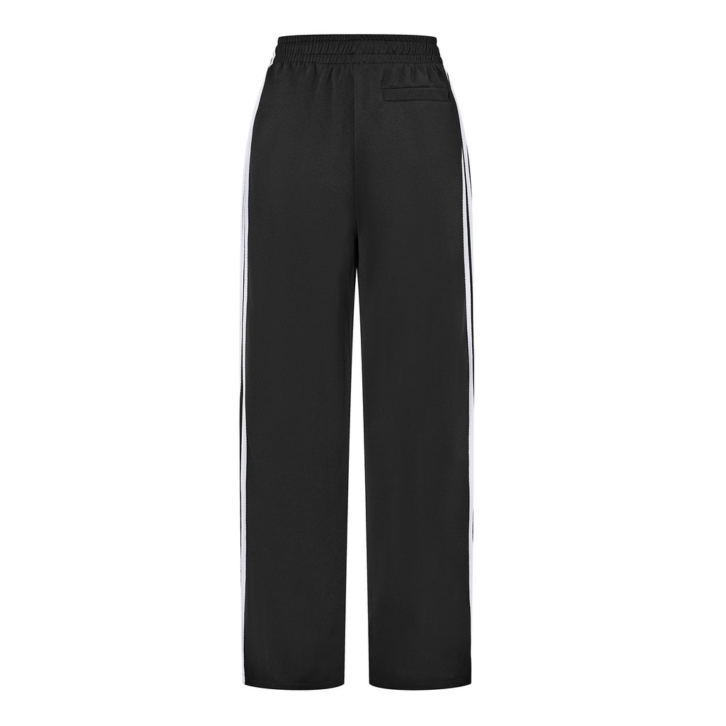 Retro Racing Stripe Wide Leg Sweatpants - Black