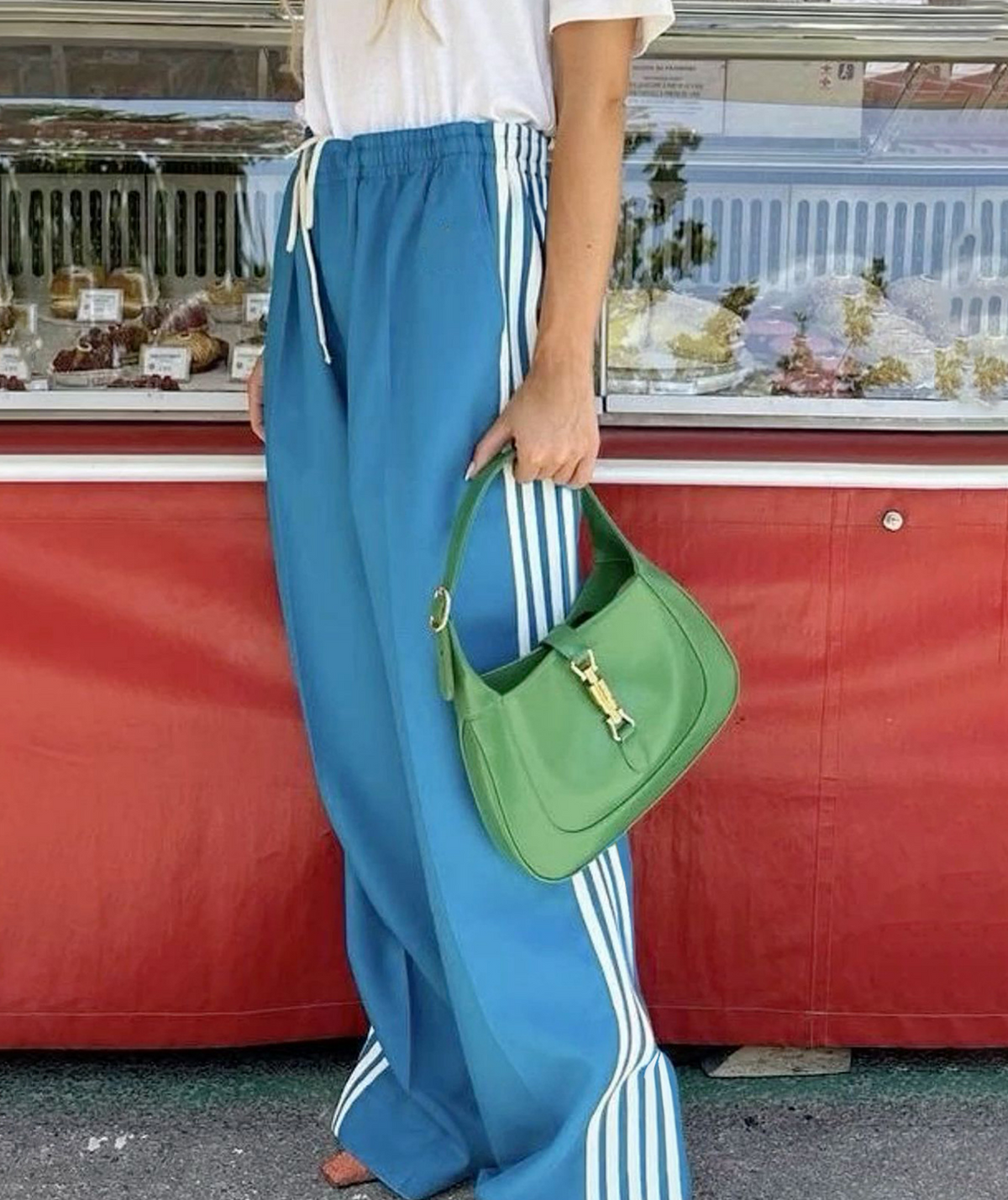 Retro Racing Stripe Wide Leg Sweatpants - Blue - 1