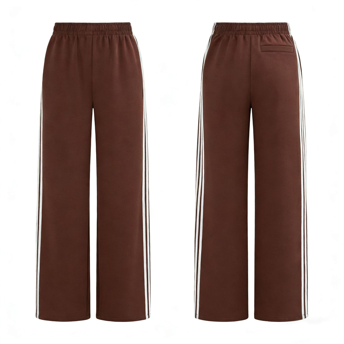 Retro Racing Stripe Wide Leg Sweatpants - Coffee