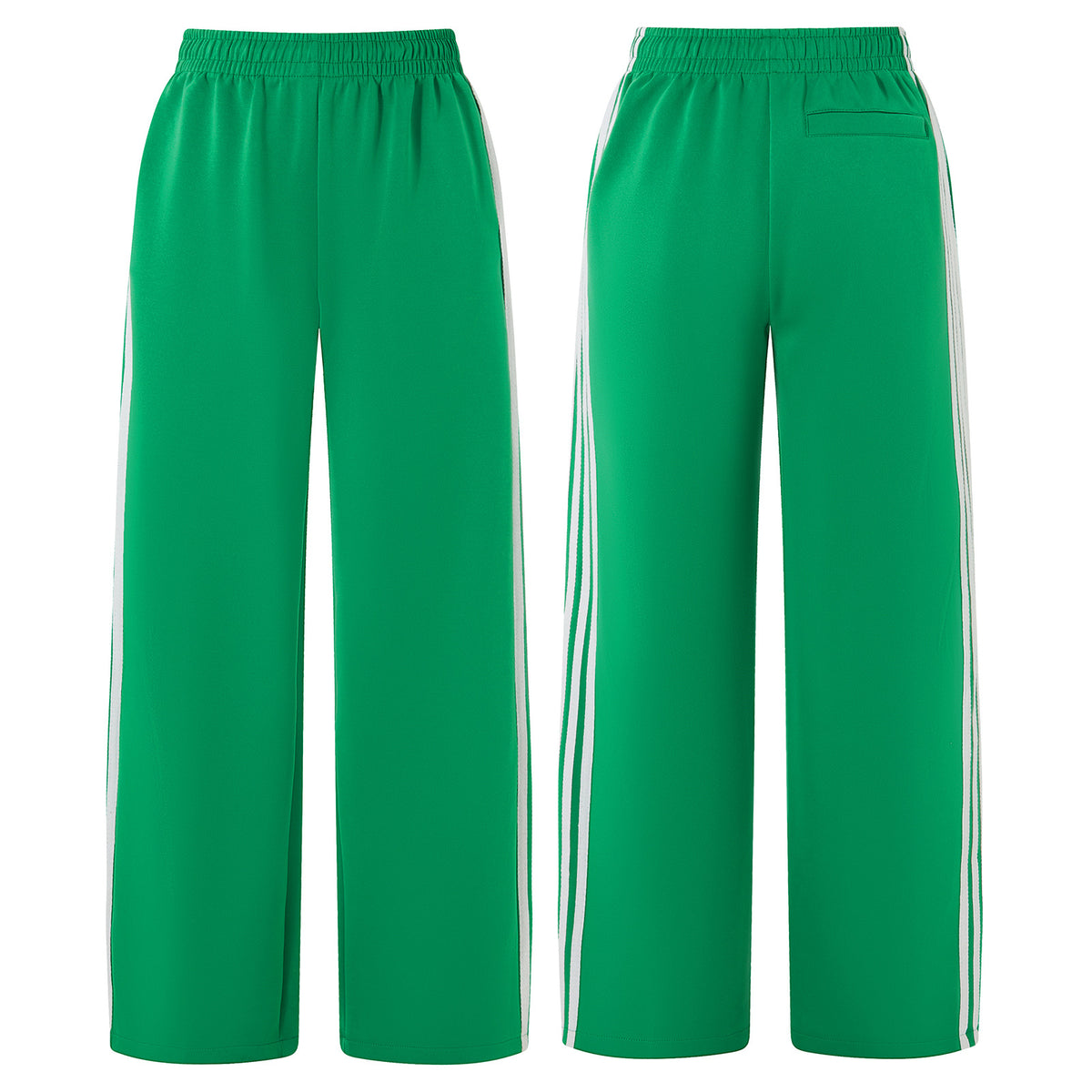 Retro Racing Stripe Wide Leg Sweatpants - Green - 2