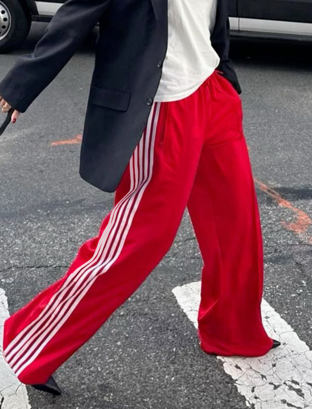 Retro Racing Stripe Wide Leg Sweatpants - Red - 1
