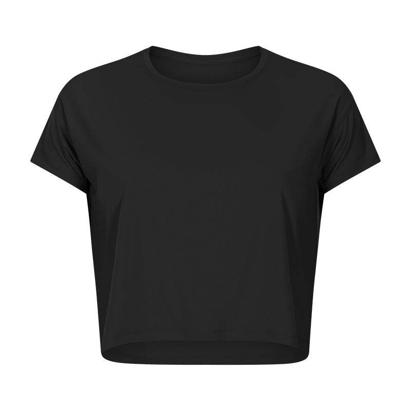 Lightweight Cropped Crew Neck Workout Tee - Black
