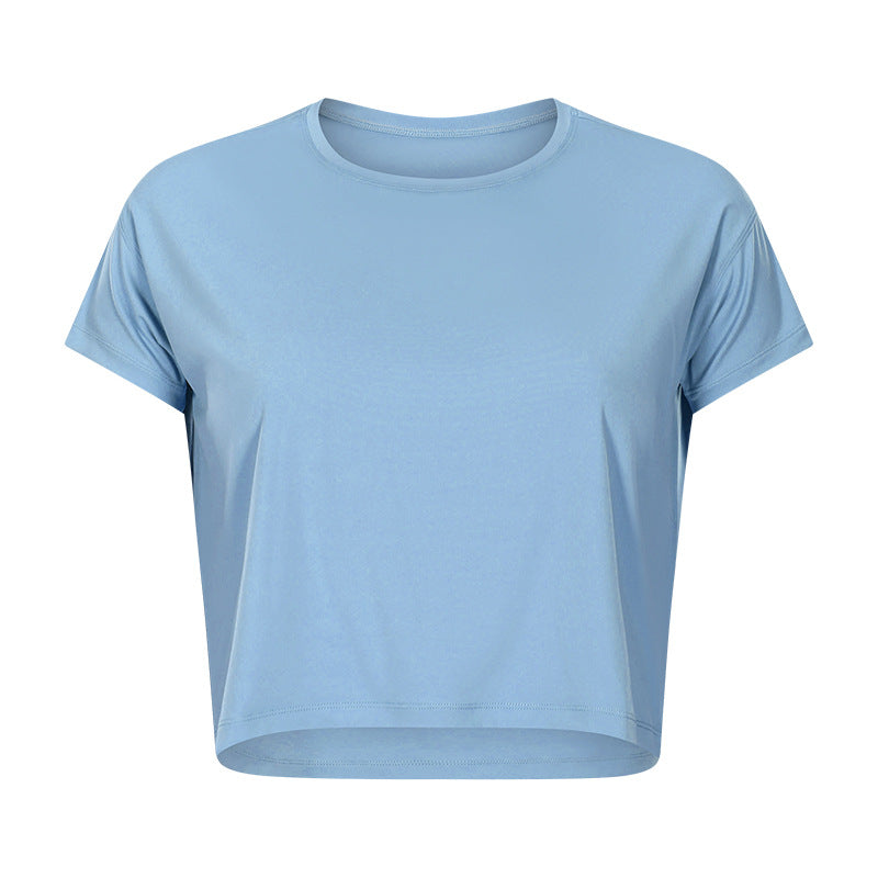 Lightweight Cropped Crew Neck Workout Tee - Blue