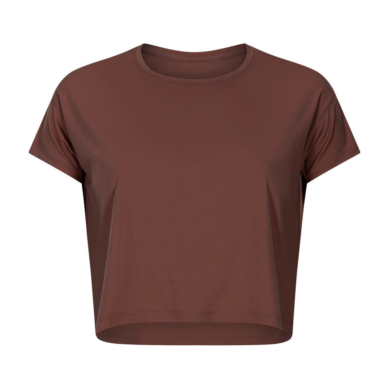 Lightweight Cropped Crew Neck Workout Tee - Brown