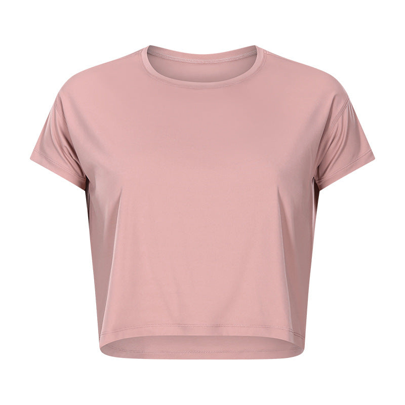 Lightweight Cropped Crew Neck Workout Tee - Pink - 1