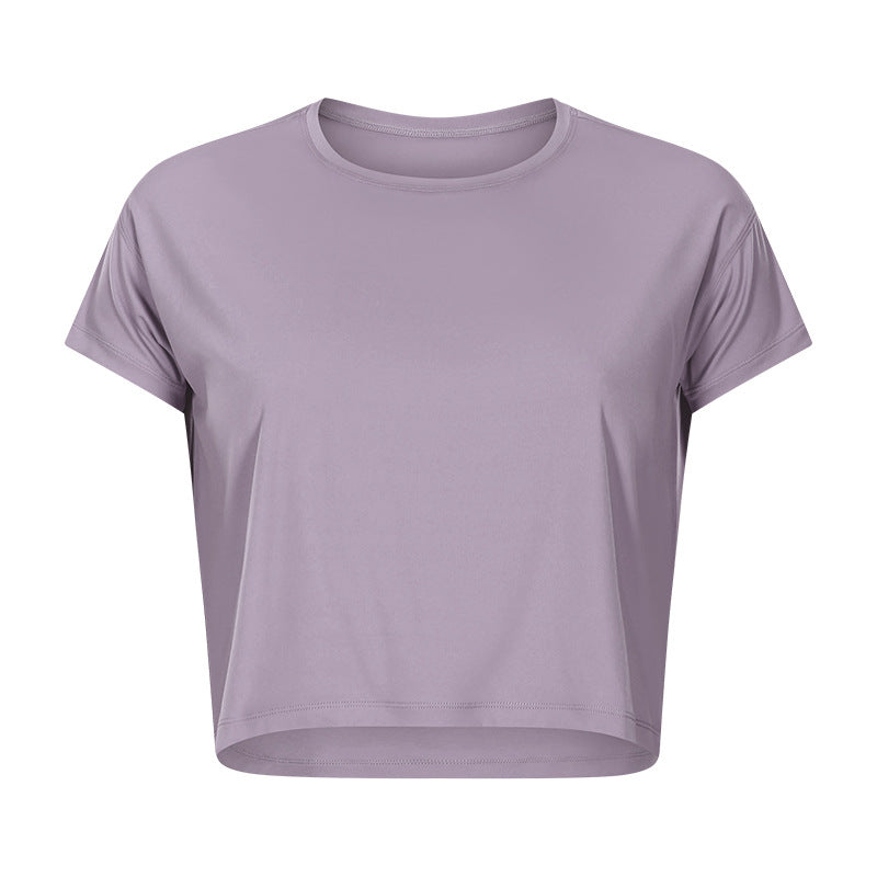 Lightweight Cropped Crew Neck Workout Tee - Purple