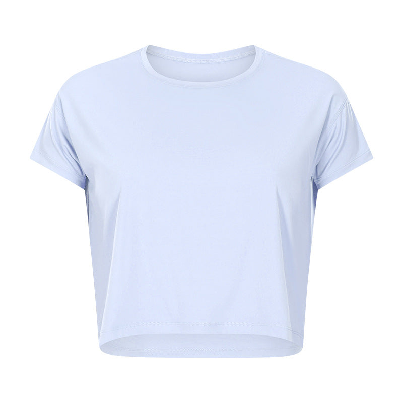 Lightweight Cropped Crew Neck Workout Tee - WhiteBlue