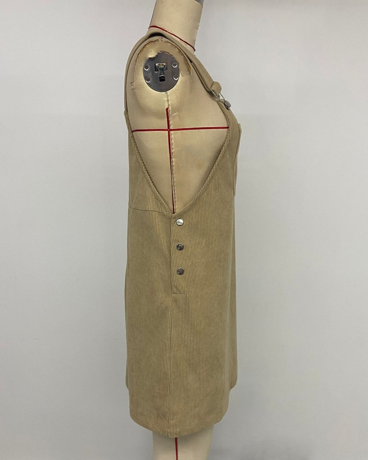 Corduroy Pinafore Overall Mini Dress - Khaki - 1
