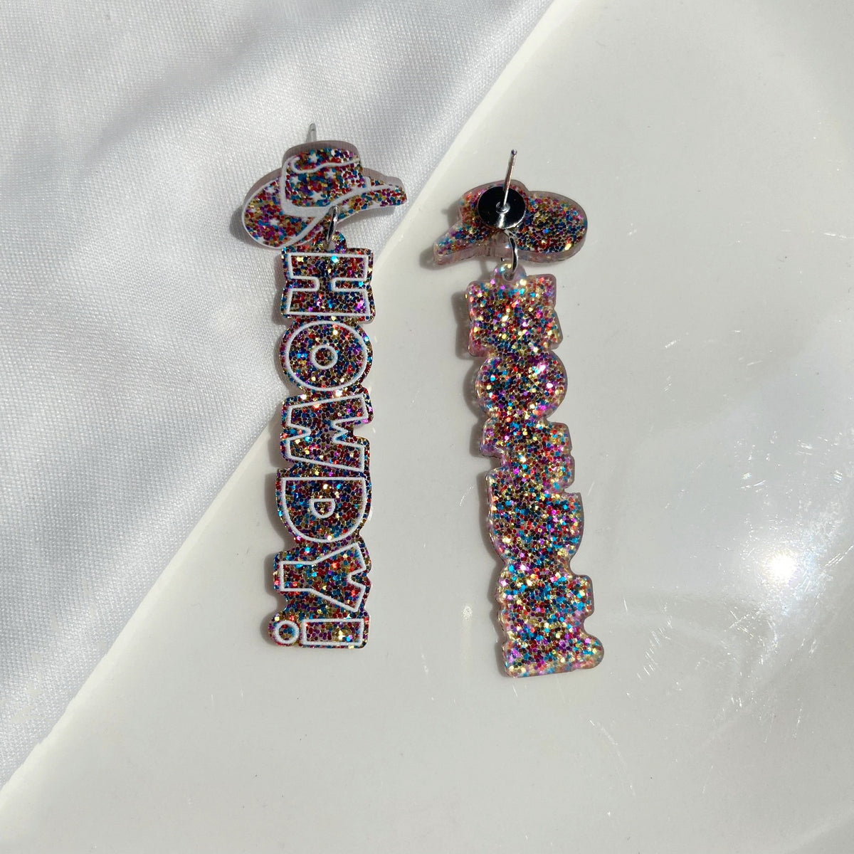 Western Howdy Glitter Statement Earrings - Color