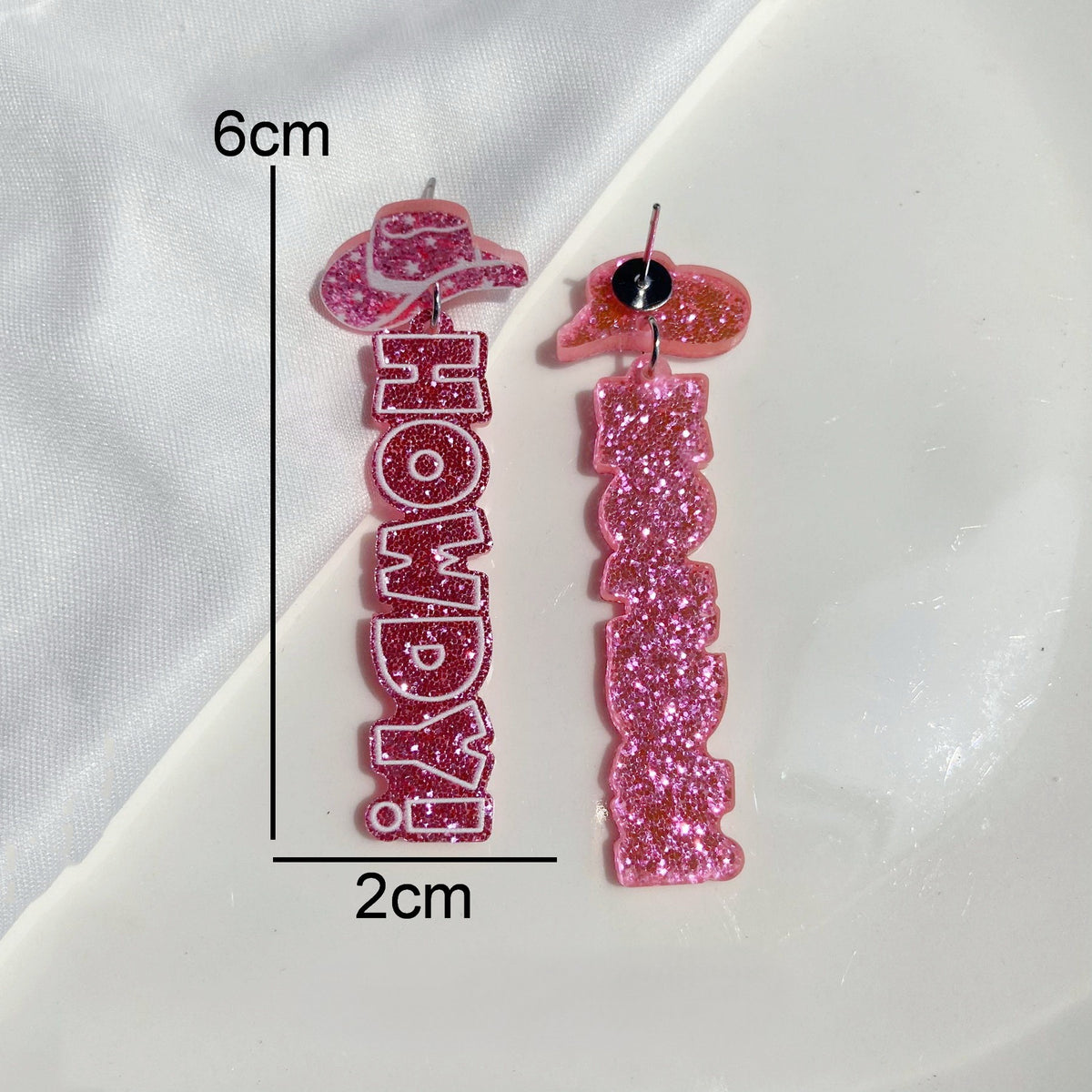 Western Howdy Glitter Statement Earrings - Pink
