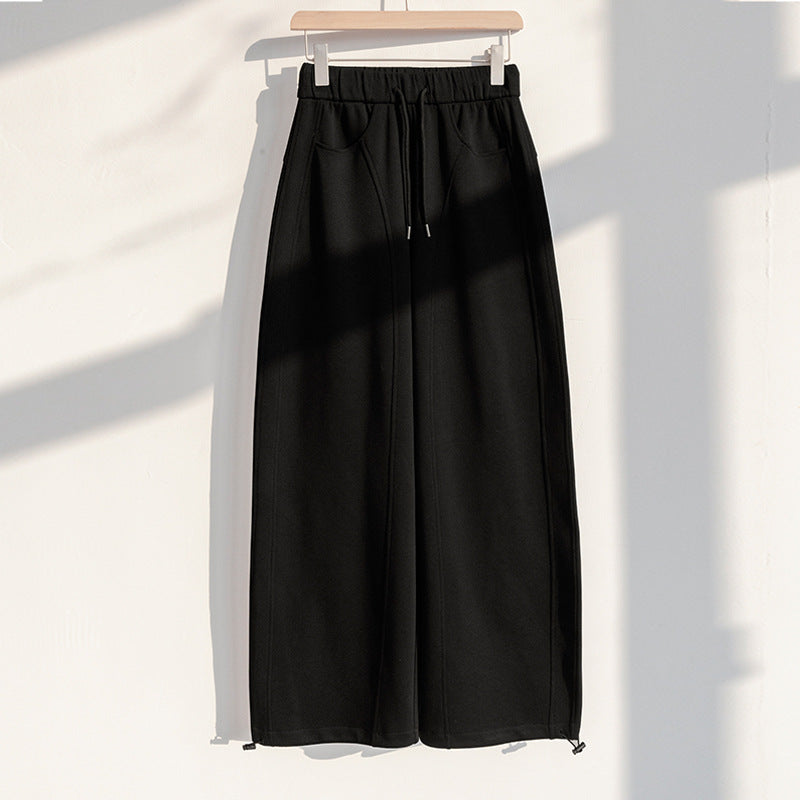 Barrel Leg Sweatpants With Drawstring Waist - Black