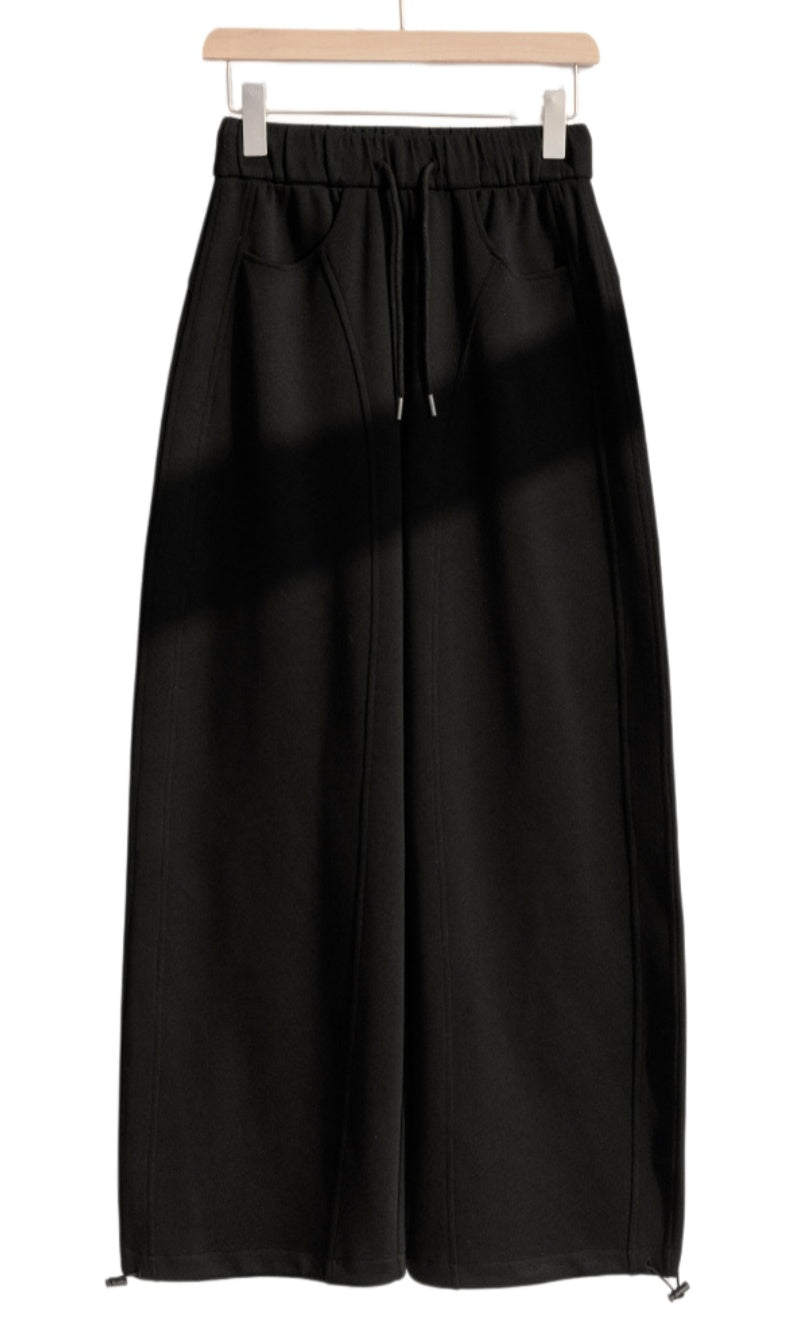 Barrel Leg Sweatpants With Drawstring Waist - Black - 1