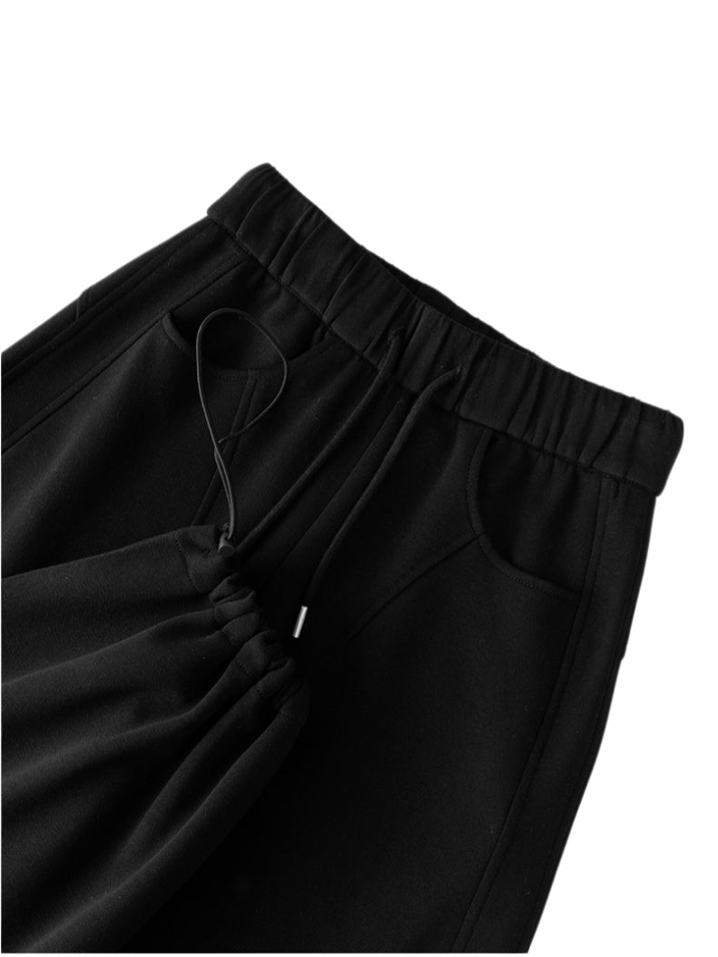 Barrel Leg Sweatpants With Drawstring Waist - Black - 3