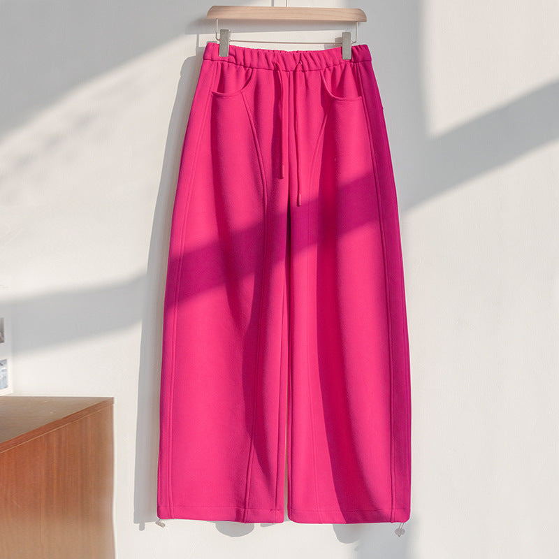 Barrel Leg Sweatpants With Drawstring Waist - Fuchsia