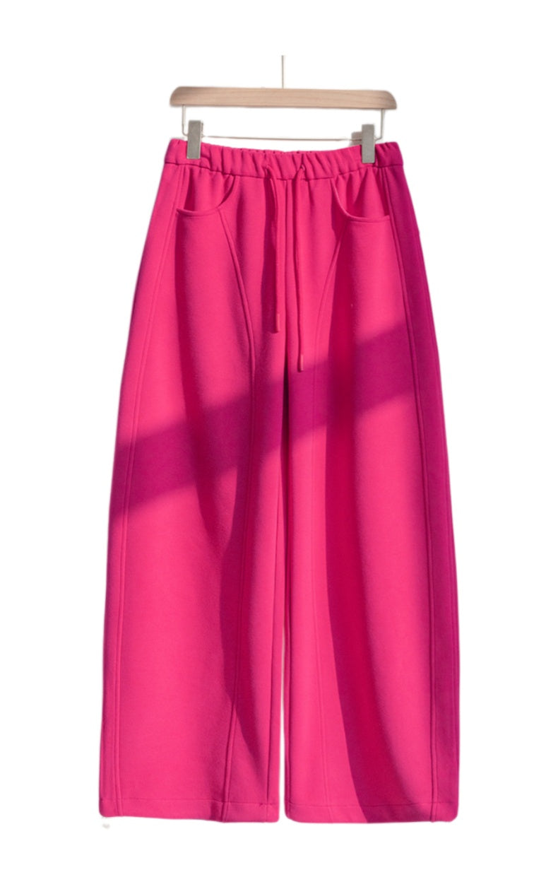 Barrel Leg Sweatpants With Drawstring Waist - Fuchsia - 1