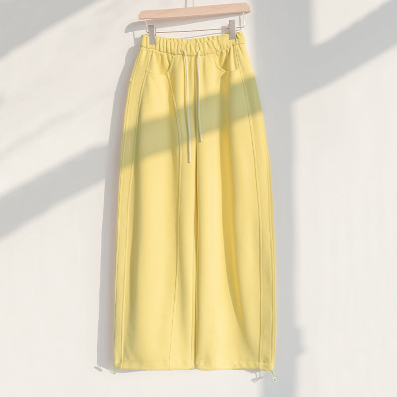 Barrel Leg Sweatpants With Drawstring Waist - Yellow