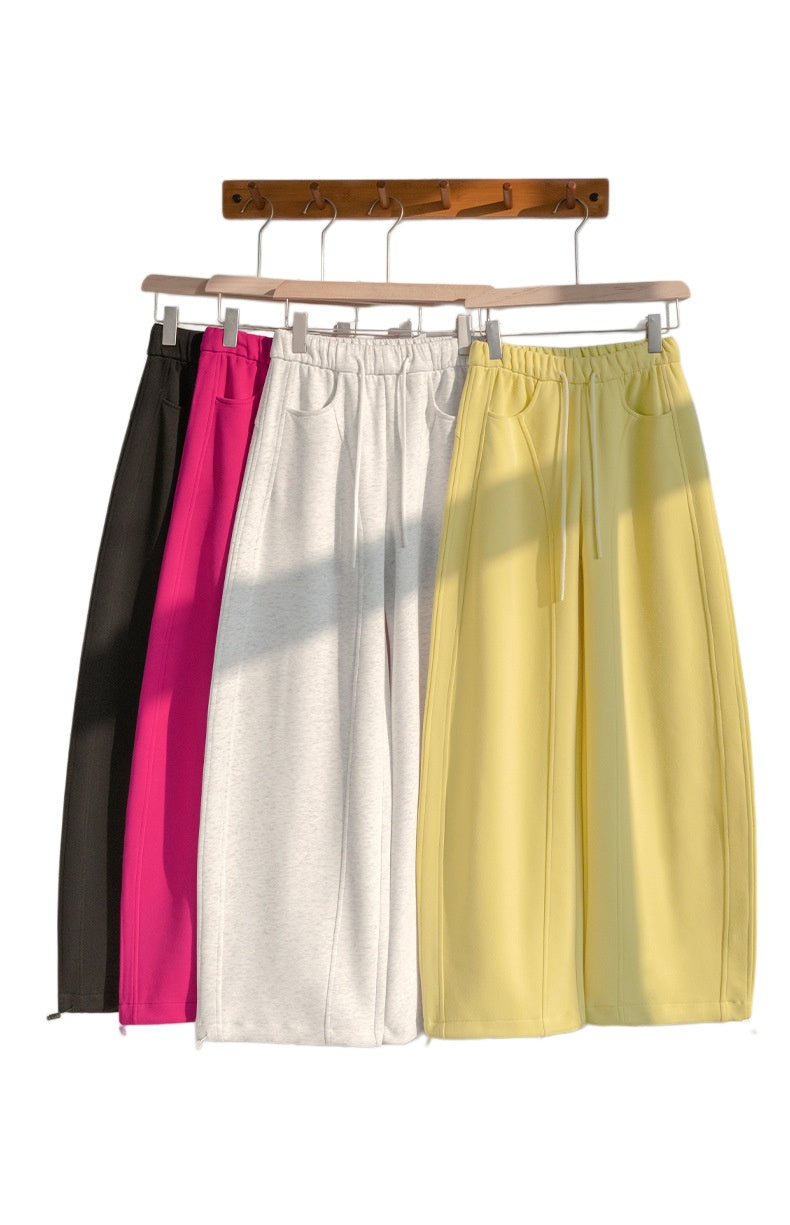Barrel Leg Sweatpants With Drawstring Waist - Yellow - 1
