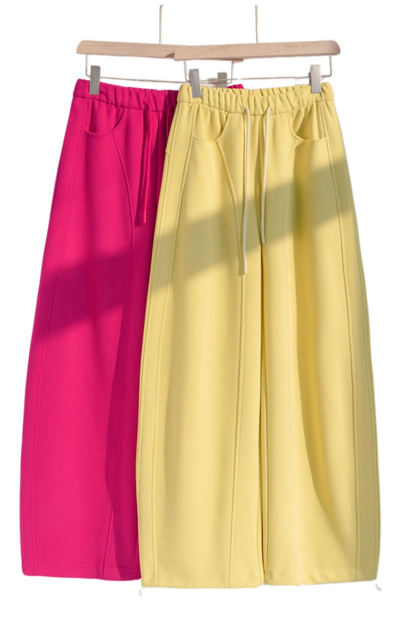 Barrel Leg Sweatpants With Drawstring Waist - Yellow - 2