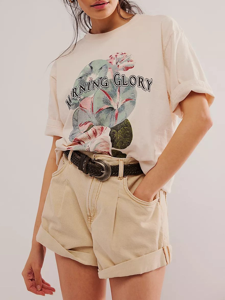 Vintage Botanical Graphic Oversized Tee - Apricot - 1