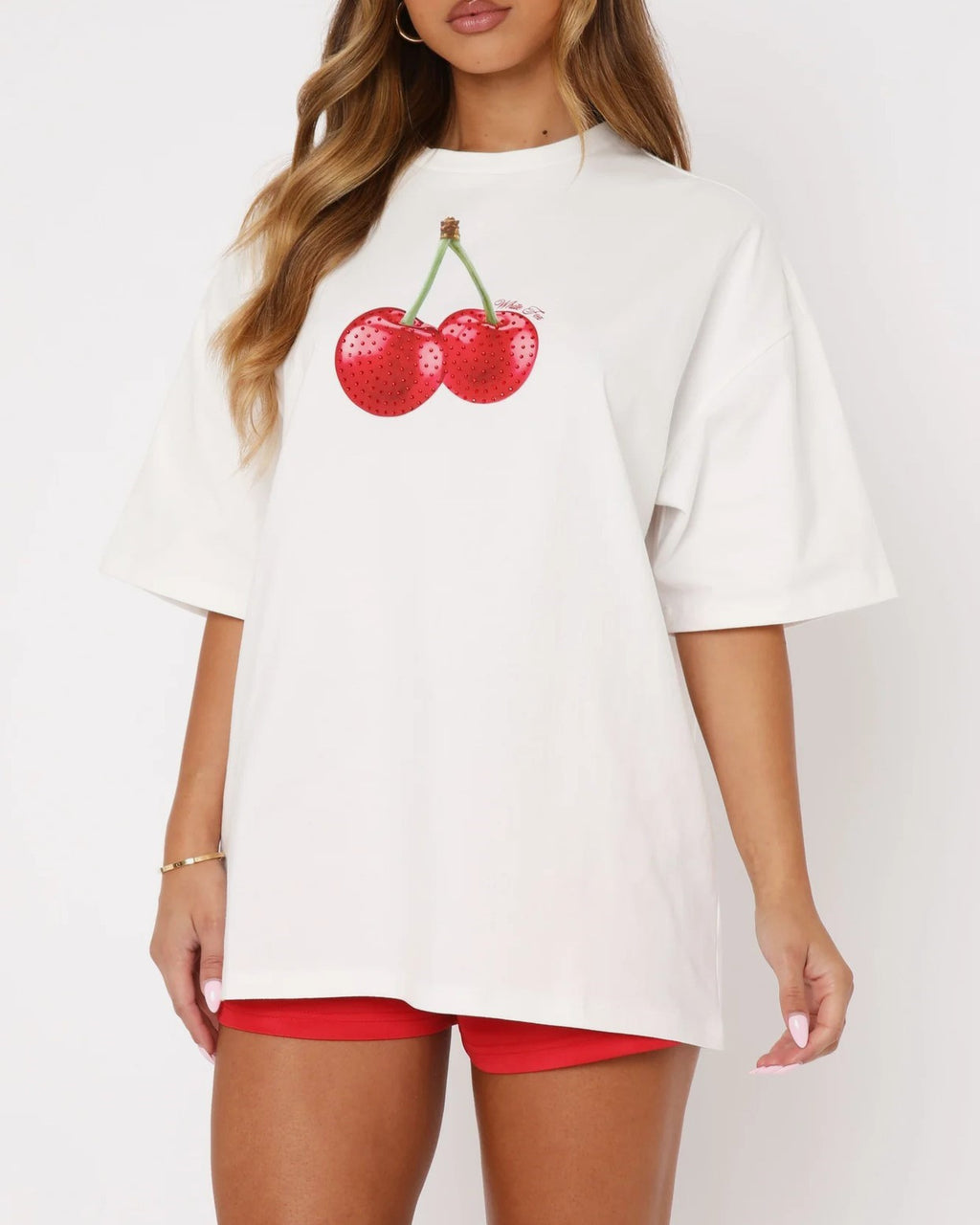 Vintage Botanical Graphic Oversized Tee - Cherry