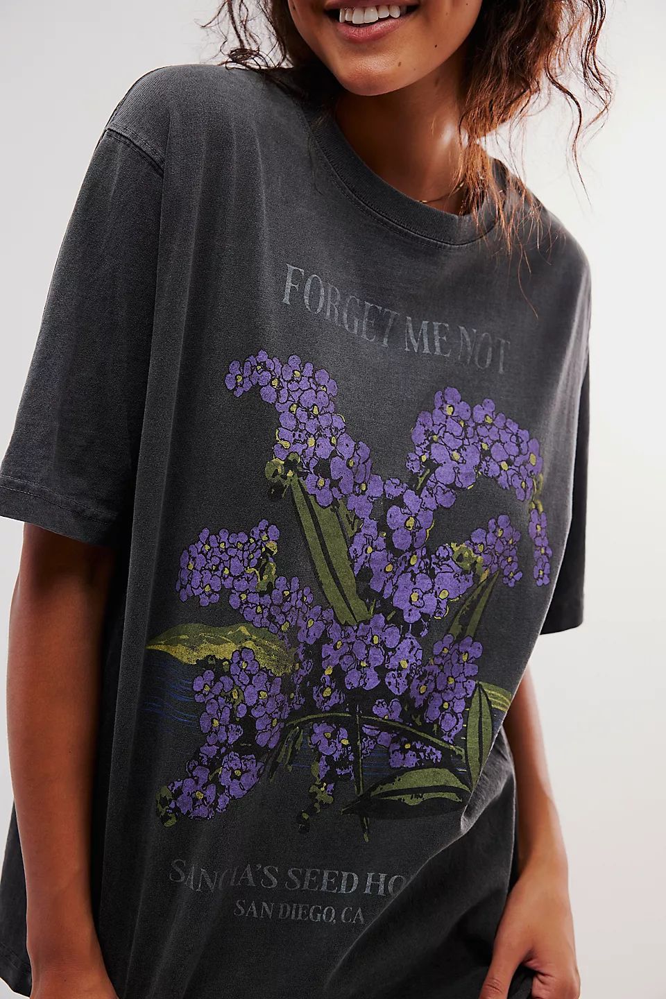 Vintage Botanical Graphic Oversized Tee - DarkGray - 2