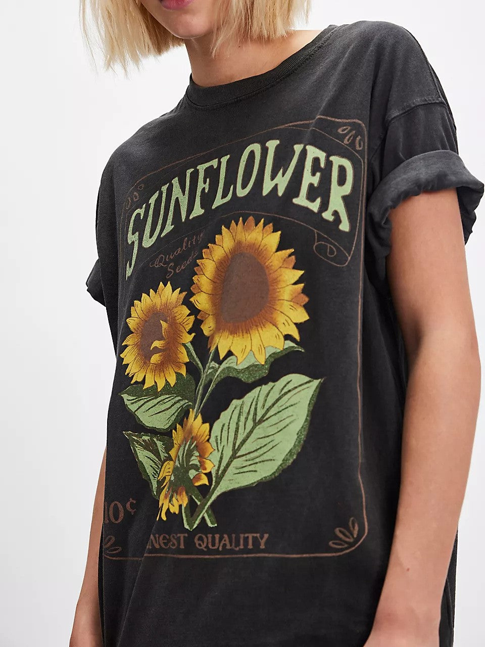 Vintage Botanical Graphic Oversized Tee - Sunflower