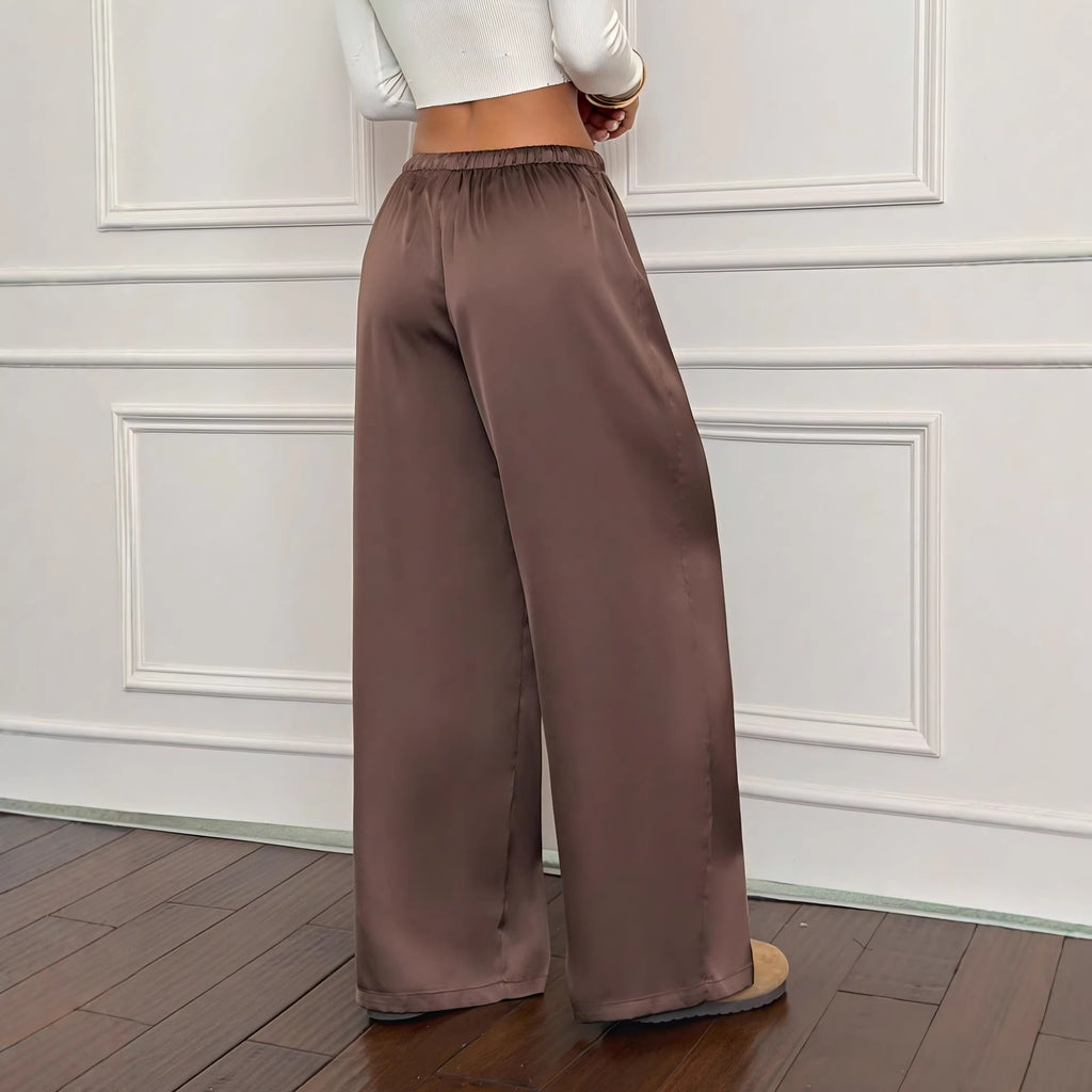 Flowy Satin Drawstring Wide Leg Palazzo Pants
