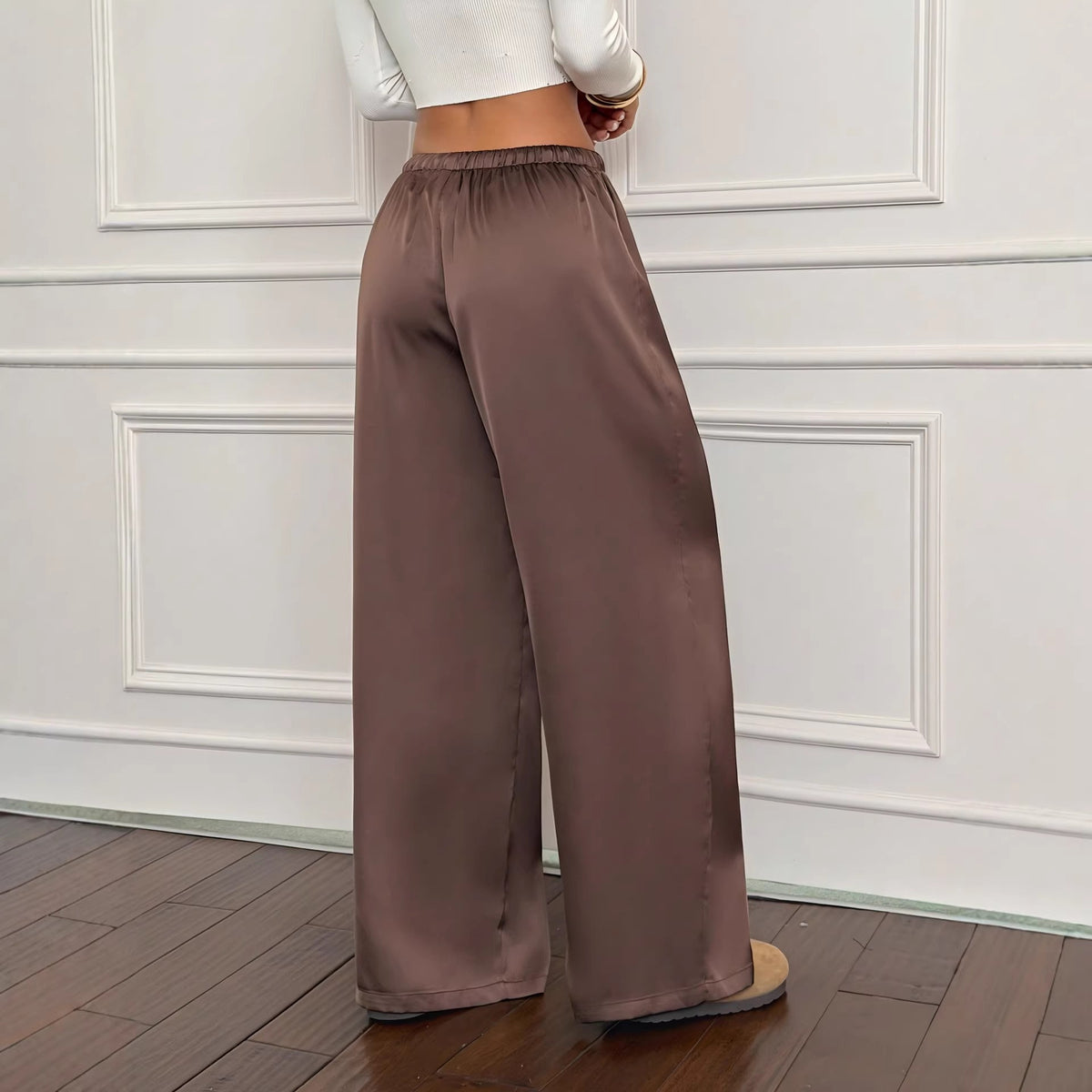 Flowy Satin Drawstring Wide Leg Palazzo Pants