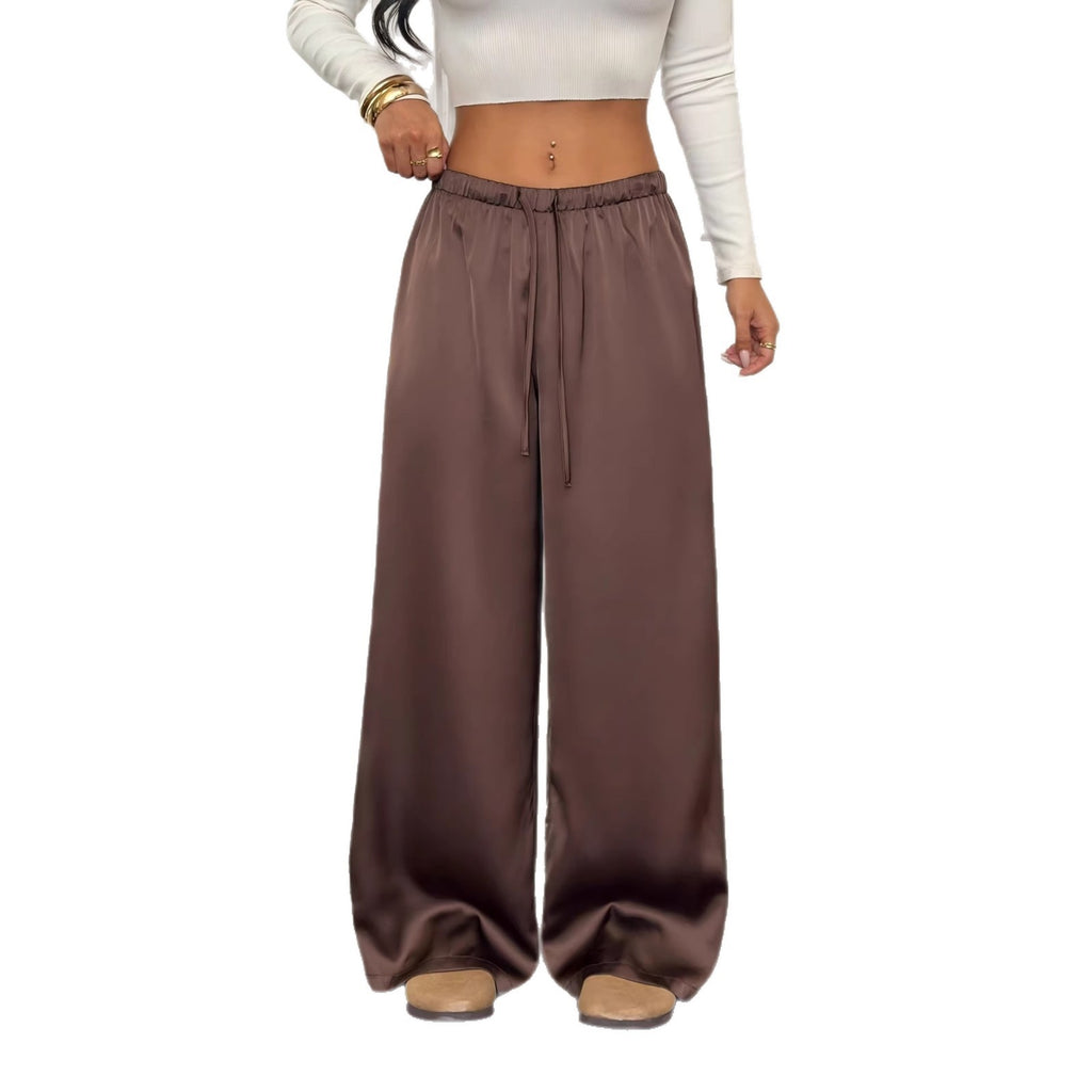 Flowy Satin Drawstring Wide Leg Palazzo Pants