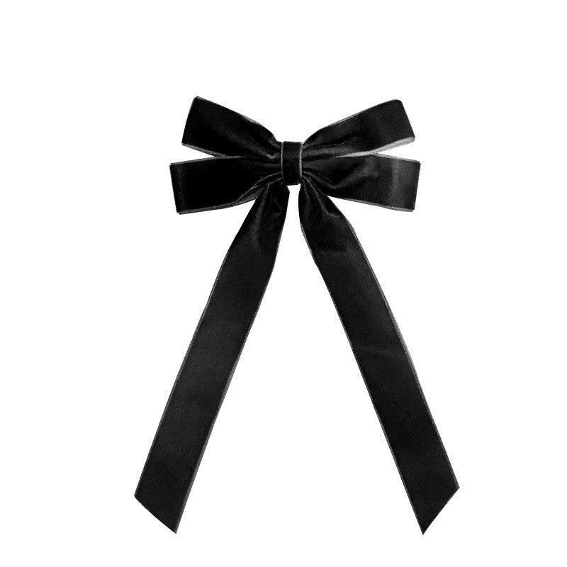 Girls Velvet Bow Hair Clip With Tails - Black