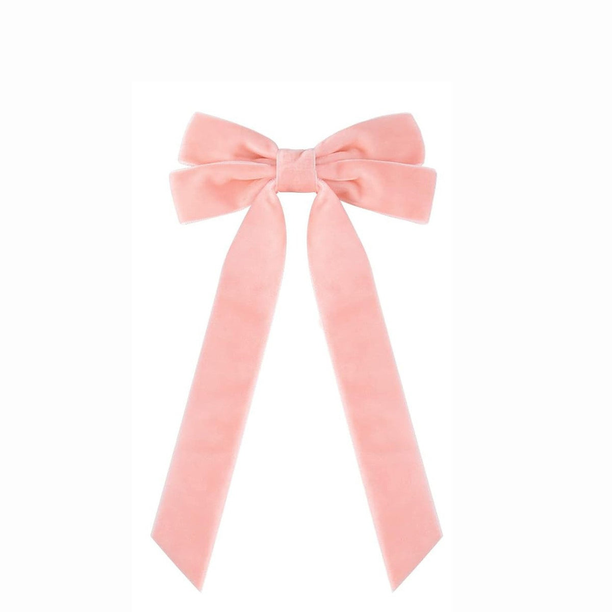 Girls Velvet Bow Hair Clip With Tails - LightPink