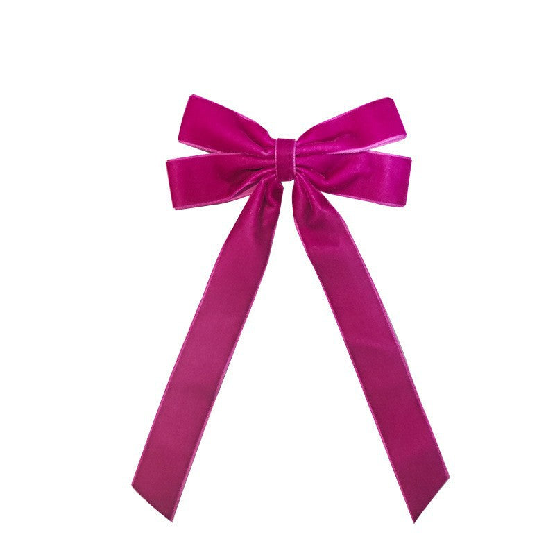 Girls Velvet Bow Hair Clip With Tails - RosePurple