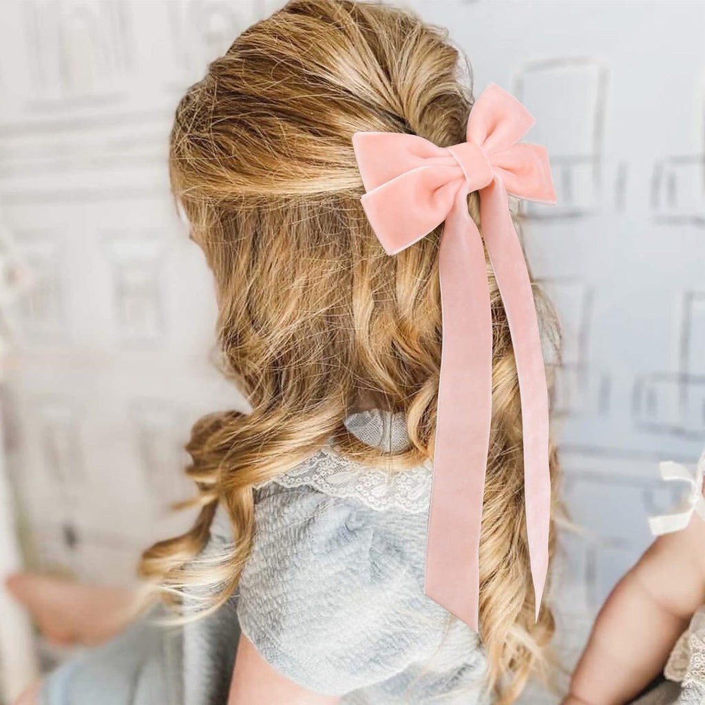 Girls Velvet Bow Hair Clip With Tails