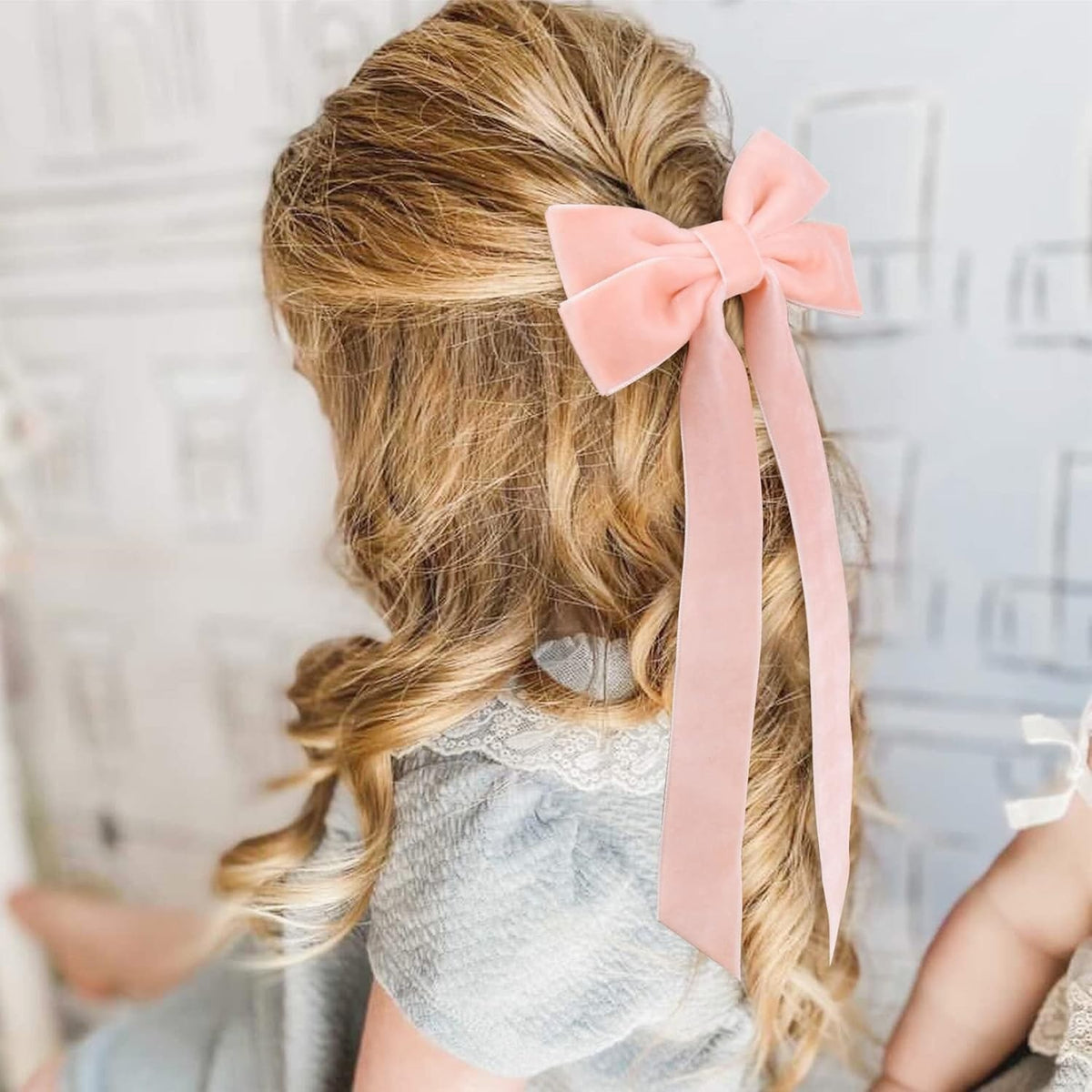 Girls Velvet Bow Hair Clip With Tails