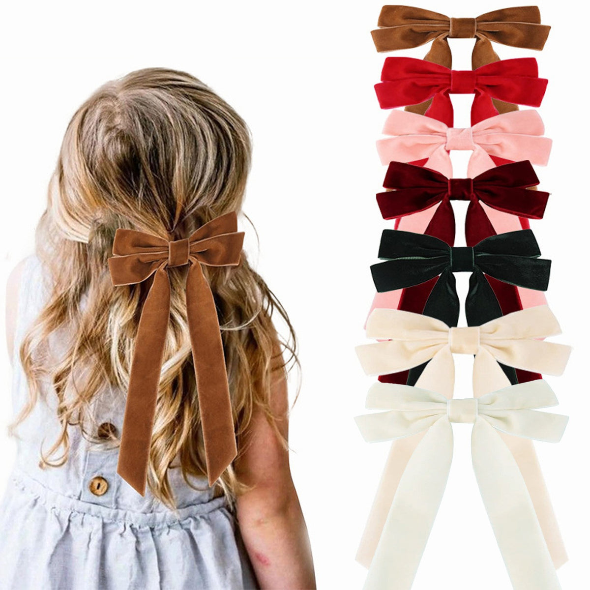 Girls Velvet Bow Hair Clip With Tails - view 2