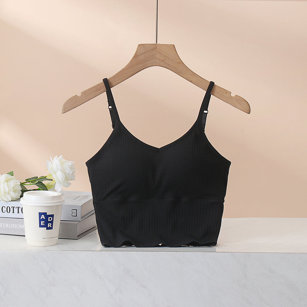 Ribbed Sweetheart Neck Bra Cami Crop Top - Black