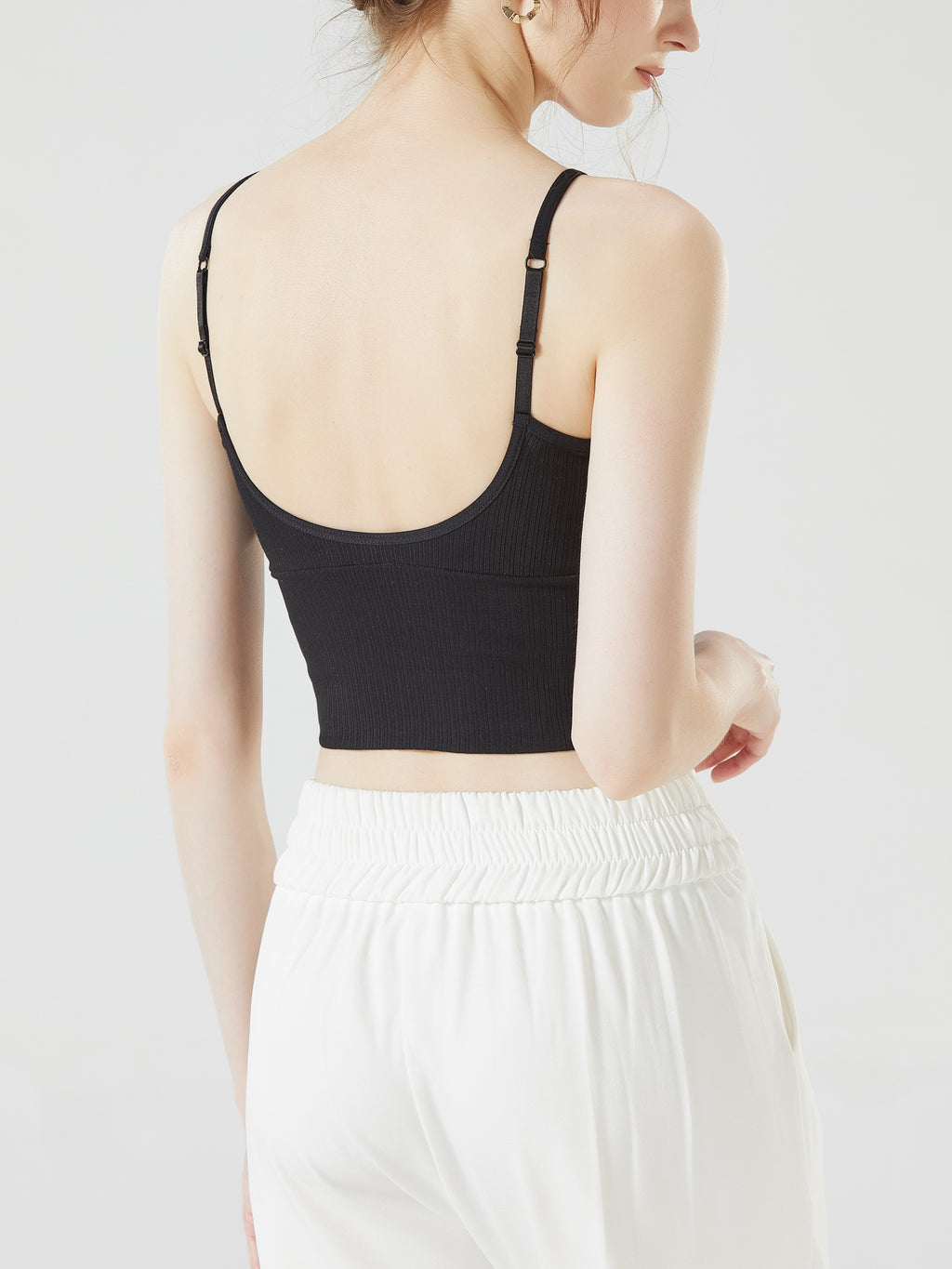 Ribbed Sweetheart Neck Bra Cami Crop Top - Black - 1