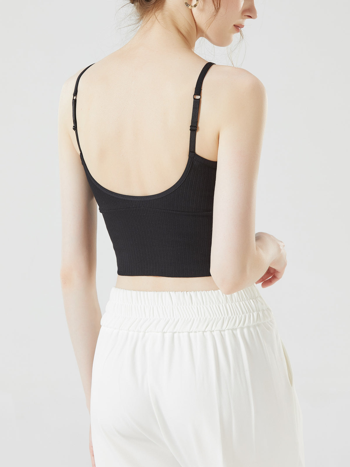 Ribbed Sweetheart Neck Bra Cami Crop Top - Black - 1